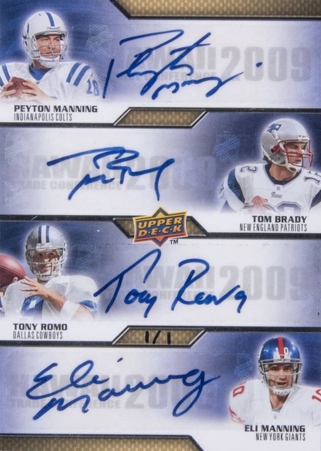 2009 Upper Deck Hawaii Trade Conference Autograph Manning/Manning/Brady/Romo #MMBR Football Card