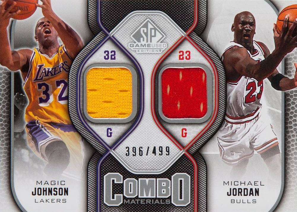 2009 SP Game Used Combo Materials Magic Johnson/Michael Jordan #CM-JJ Basketball Card