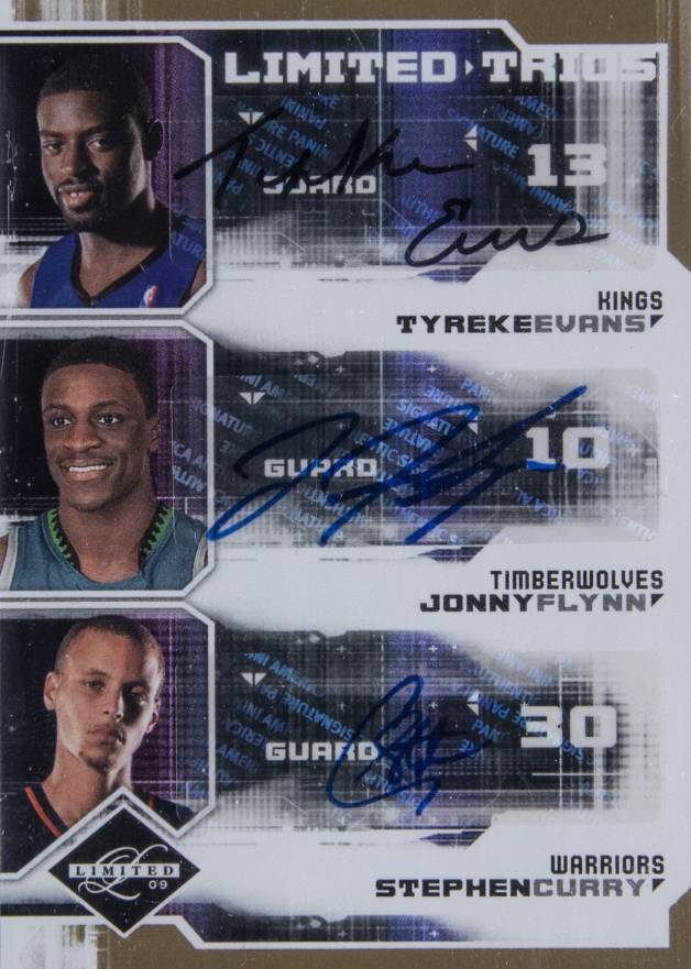 2009 Limited Trios Signatures Jonny Flynn/Stephen Curry/Tyreke Evans #5 Basketball Card