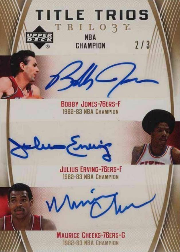 2006 Upper Deck Trilogy Title Trios Signatures Bobby Jones/Julius Erving/Maurice Cheeks #TTJEC Basketball Card
