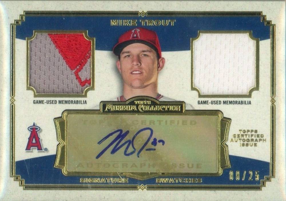 2013 Topps Museum Collection Signature Swatches Dual Relic Autograph Mike Trout #MT Baseball Card