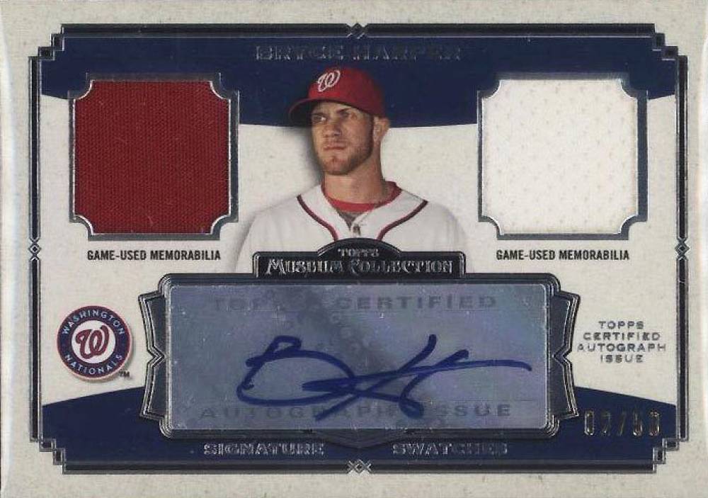 2013 Topps Museum Collection Signature Swatches Dual Relic Autograph Bryce Harper #BH Baseball Card