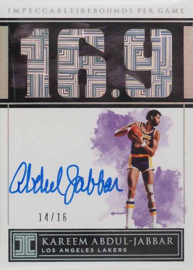 2018 Panini Impeccable Impeccable Rebounds Autographs Kareem Abdul-Jabbar #KAJ Basketball Card