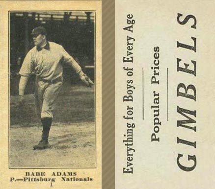 1916 Gimbels Babe Adams #1 Baseball Card