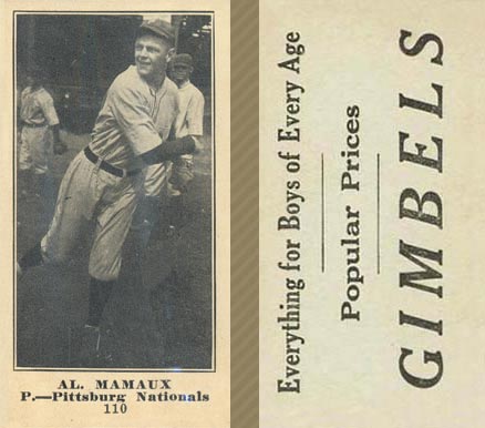 1916 Gimbels Al. Mamaux #110 Baseball Card