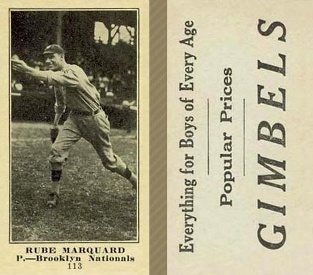 1916 Gimbels Rube Marquard #113 Baseball Card
