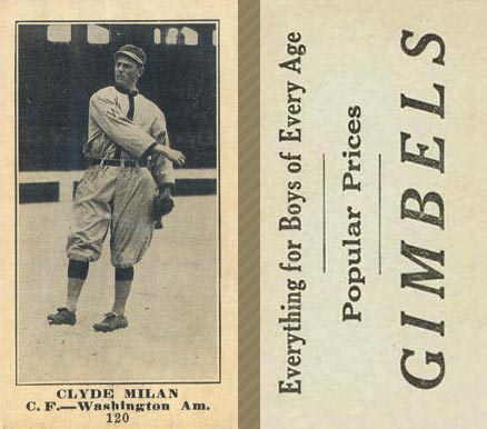 1916 Gimbels Clyde Milan #120 Baseball Card