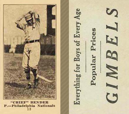 1916 Gimbels Chief Bender #13 Baseball Card