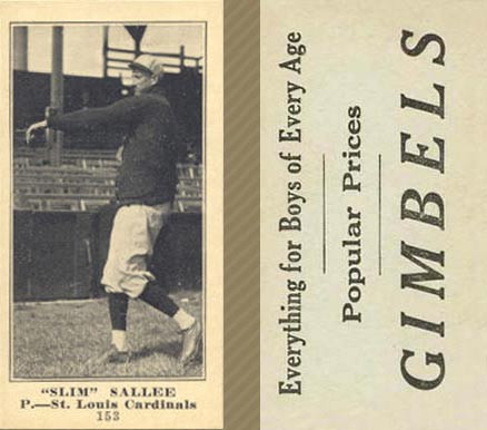 1916 Gimbels Slim Sallee #153 Baseball Card