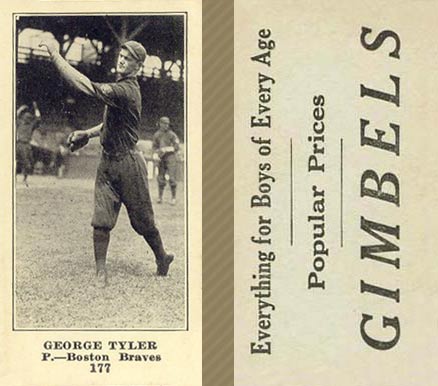 1916 Gimbels George Tyler #177 Baseball Card