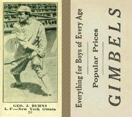 1916 Gimbels Geo. J. Burns #20 Baseball Card
