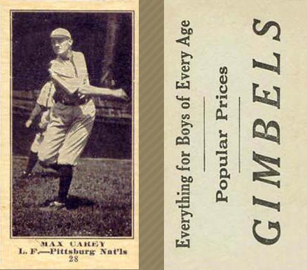 1916 Gimbels Max Carey #28 Baseball Card