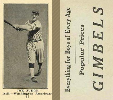 1916 Gimbels Joe Judge #93 Baseball Card