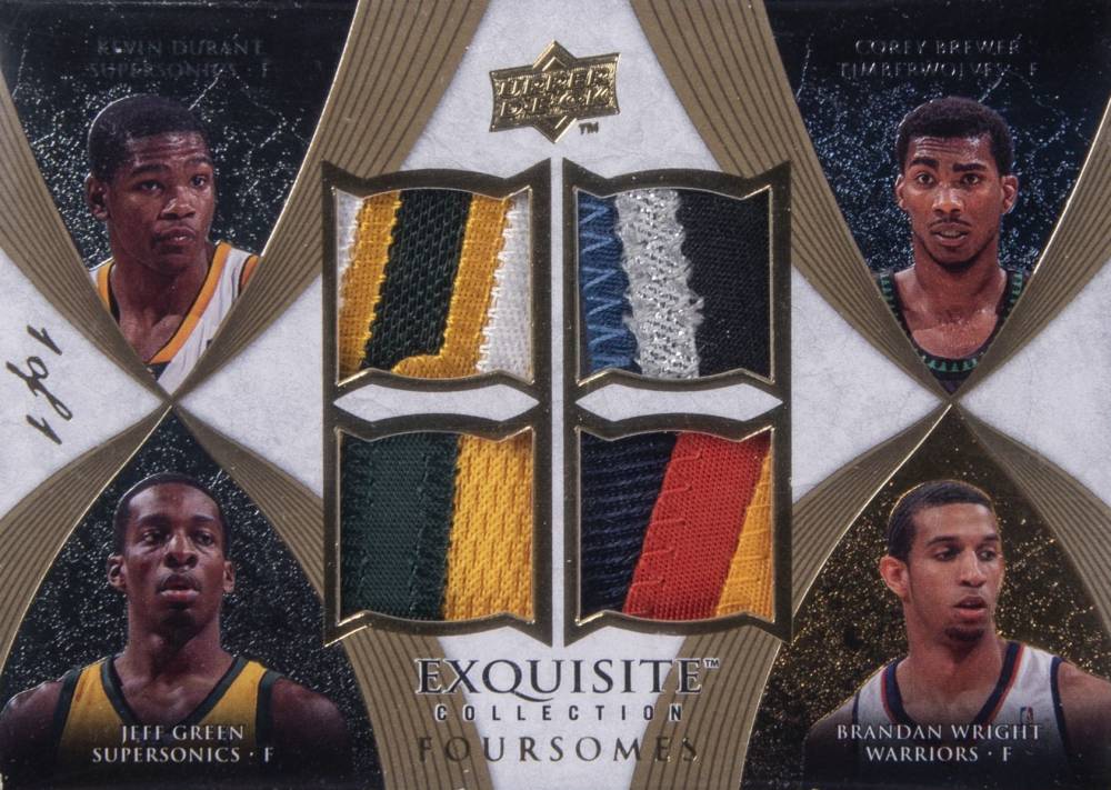 2007 Upper Deck Exquisite Collection Foursome Patches Kevin Durant/Corey Brewer/Jeff Green/Brandan Wright #DWBG Basketball Card