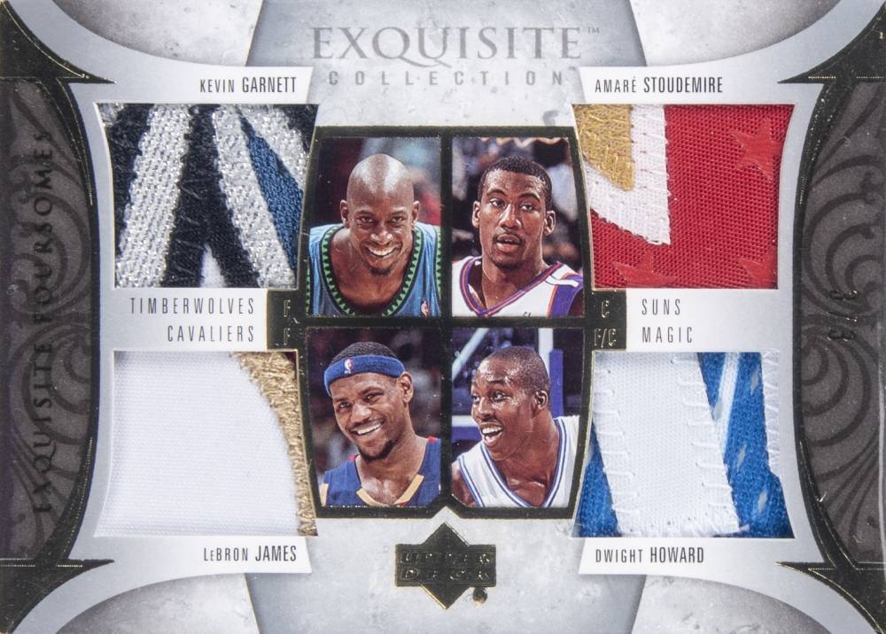 2005 Upper Deck Exquisite Collection Patches Quad Amare Stoudemire/Dwight Howard/Kevin Garnett/LeBron James #GSJH Basketball Card
