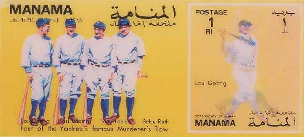 1972 Manama Stamp Famous Baseball Players 3-D Ruth/Gehrig #1Rl Baseball Card