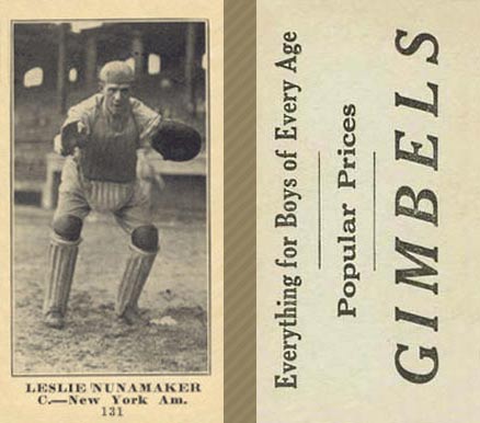 1916 Gimbels (M101-5) Leslie Nunamaker #131 Baseball Card