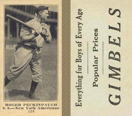 1916 Gimbels (M101-5) Roger Peckinpaugh #136 Baseball Card