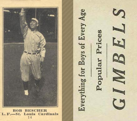 1916 Gimbels (M101-5) Bob Bescher #14 Baseball Card