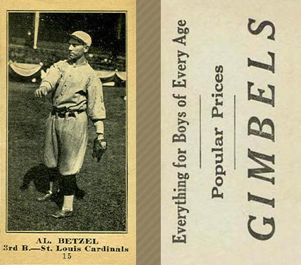 1916 Gimbels (M101-5) Al Betzel #15 Baseball Card