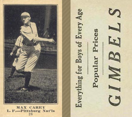 1916 Gimbels (M101-5) Max Carey #26 Baseball Card