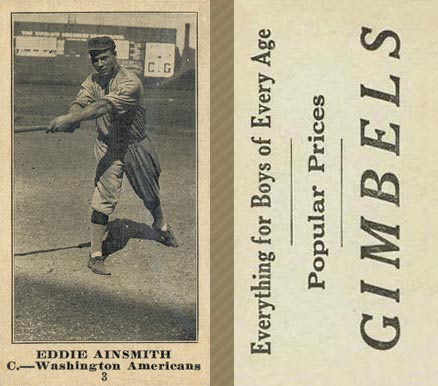 1916 Gimbels (M101-5) Eddie Ainsmith #3 Baseball Card