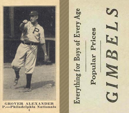 1916 Gimbels (M101-5) Grover Alexander #4 Baseball Card
