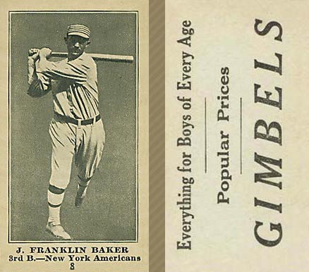1916 Gimbels (M101-5) J. Franklin Baker #8 Baseball Card