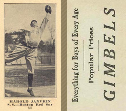 1916 Gimbels (M101-5) Harold Janvrin #88 Baseball Card