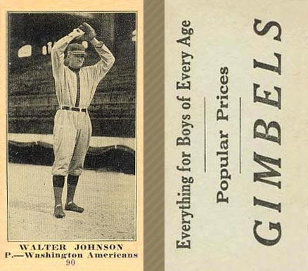 1916 Gimbels (M101-5) Walter Johnson #90 Baseball Card
