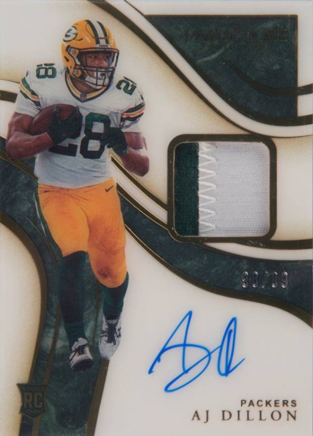 2020 Panini Immaculate Collection Immaculate Signature Patches Rookie A.J. Dillon #ISP22 Football Card