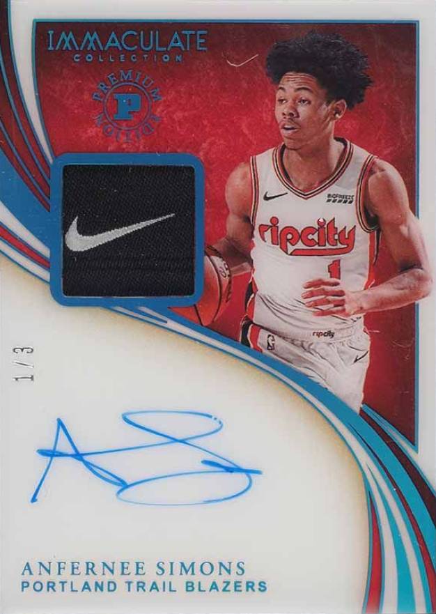 2019 Panini Immaculate Collection Patch Autographs Anfernee Simons #PAASM Basketball Card
