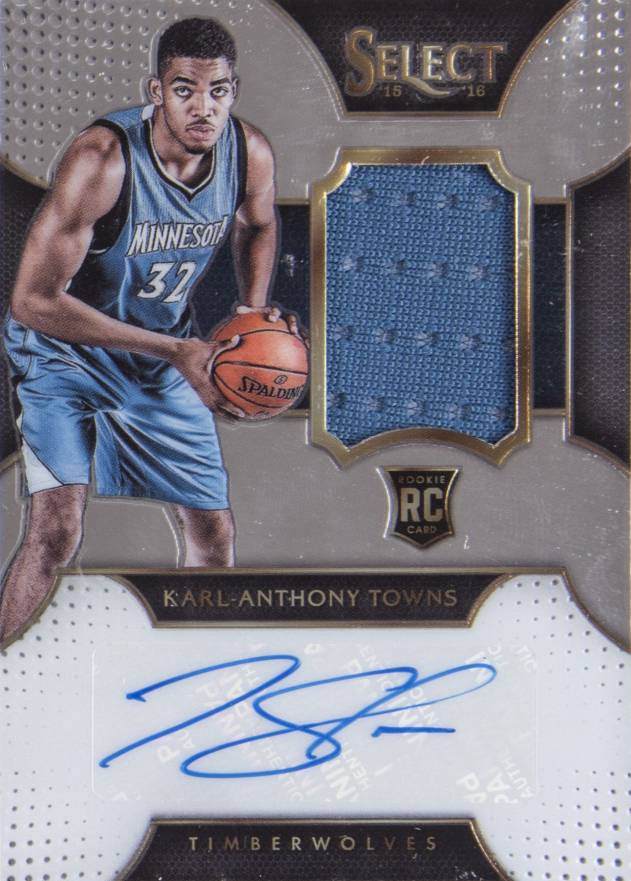 2015 Panini Select Rookie Autograph Materials Karl-Anthony Towns #KAT Basketball Card