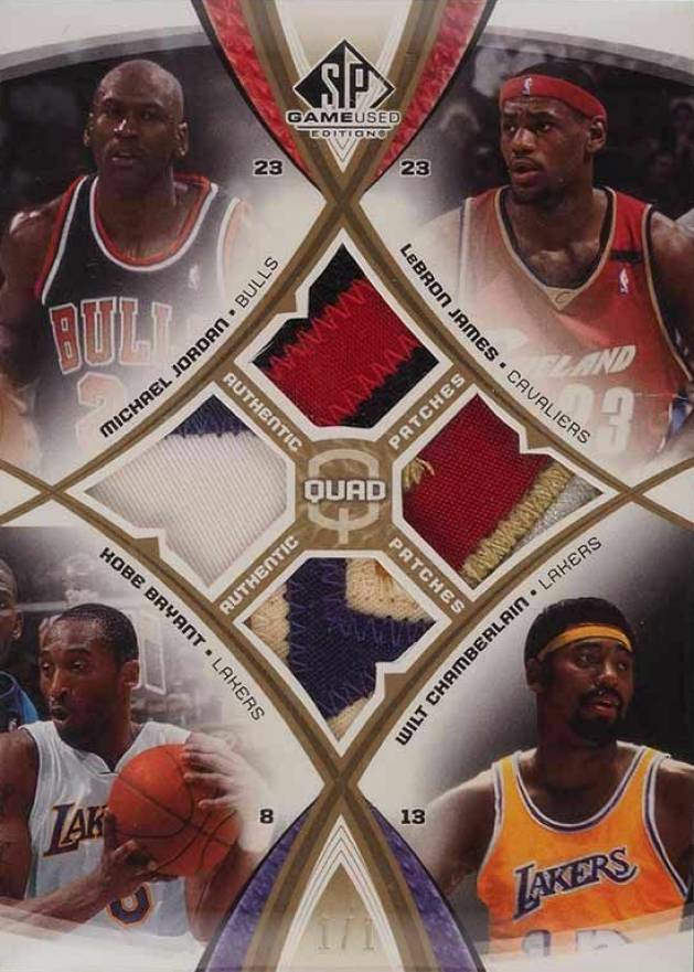2005 SP Game Used Authentic Fabrics Quad Kobe Bryant/LeBron James/Michael Jordan/Wilt Chamberlain #JJBC Basketball Card