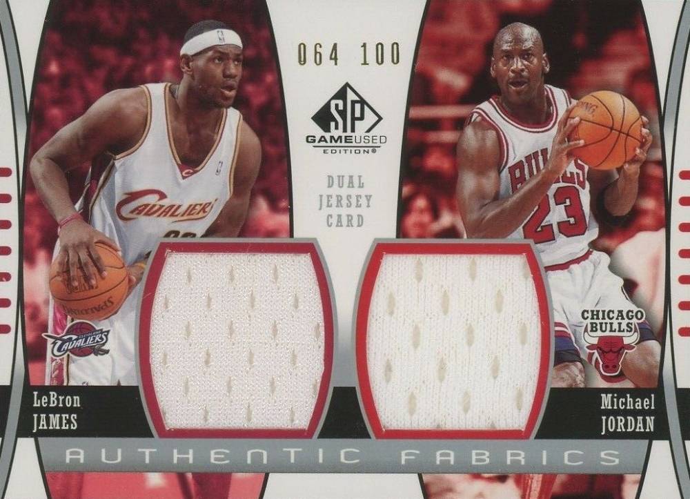 2004 SP Game Used Authentic Fabrics Dual LeBron James/Michael Jordan #JJ Basketball Card