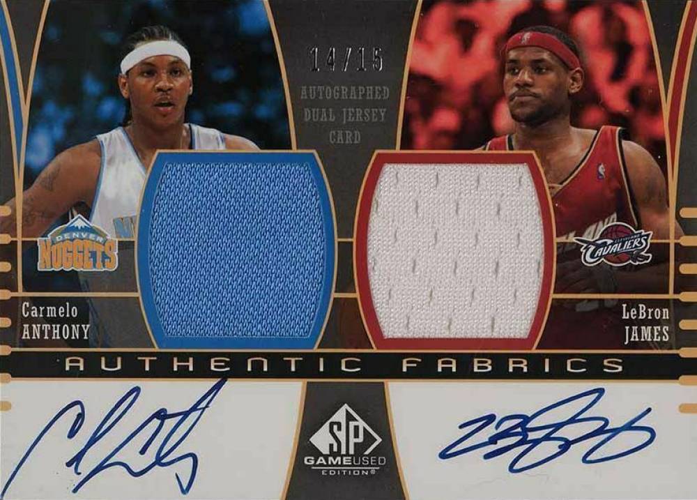 2004 SP Game Used Authentic Fabrics Dual Carmelo Anthony/LeBron James #AJ Basketball Card