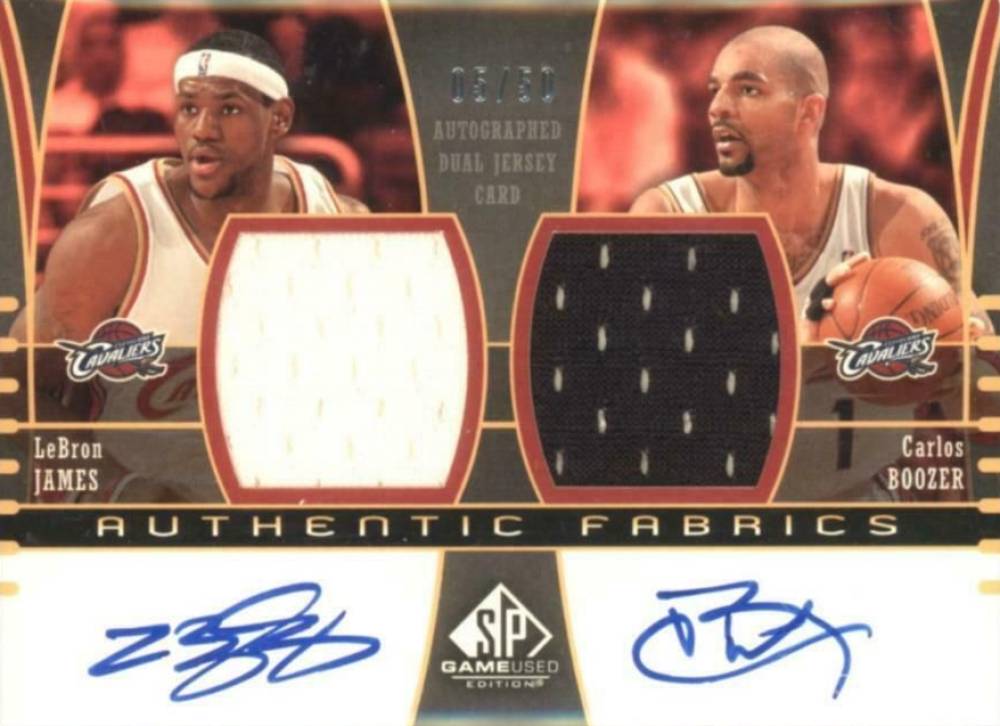 2004 SP Game Used Authentic Fabrics Dual LeBron James/Carlos Boozer #JB Basketball Card