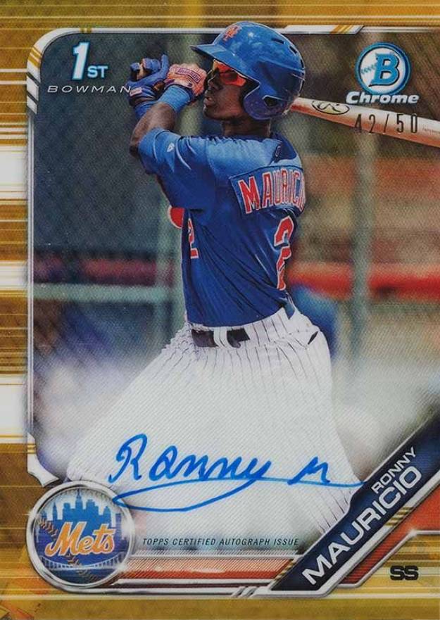 2019 Bowman Prospect Autographs Chrome Ronny Mauricio #RM Baseball Card