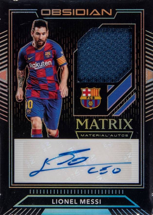 2019 Panini Obsidian Matrix Materials Autograph Lionel Messi #MXLM Soccer Card