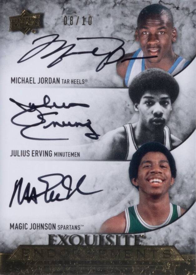 2012 Upper Deck Exquisite Collection Endorsements Triple Michael Jordan/Julius Erving/Magic Johnson #JEJ Basketball Card