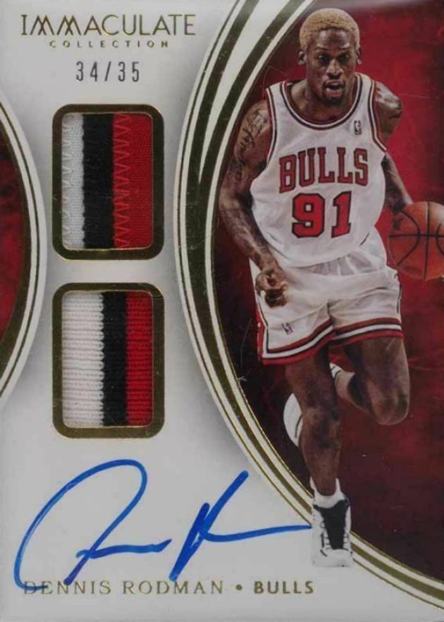 2015 Panini Immaculate Collection Dual Patch Autograph Dennis Rodman #DRO Basketball Card