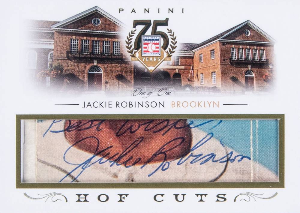 2014 Panini Hall of Fame 75th Anniversary HOF Cuts Signatures Jackie Robinson #27 Baseball Card