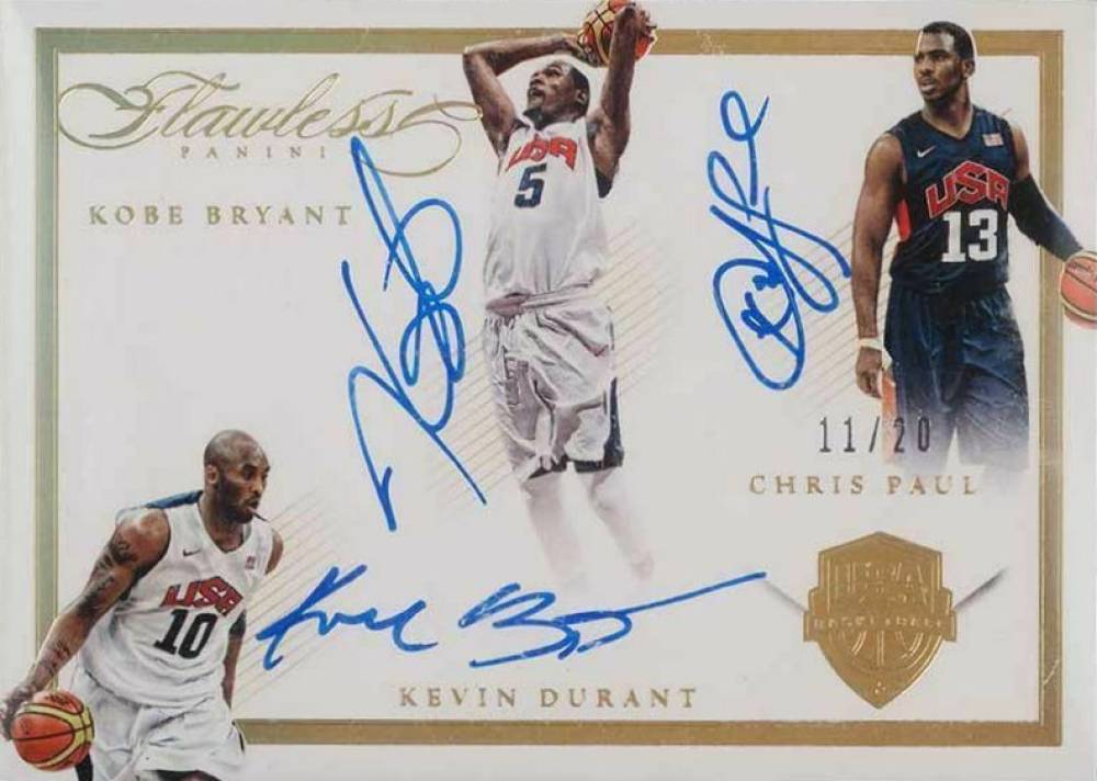 2014 Panini Flawless Red White & Blue Triple Autographs Kobe Bryant/Kevin Durant/Chris Paul #KKC Basketball Card