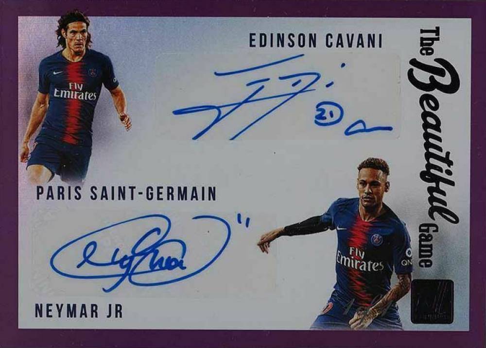 2018 Panini Donruss the Beautiful Game Dual Autographs Cavani/Neymar Jr. #B2PSG Soccer Card