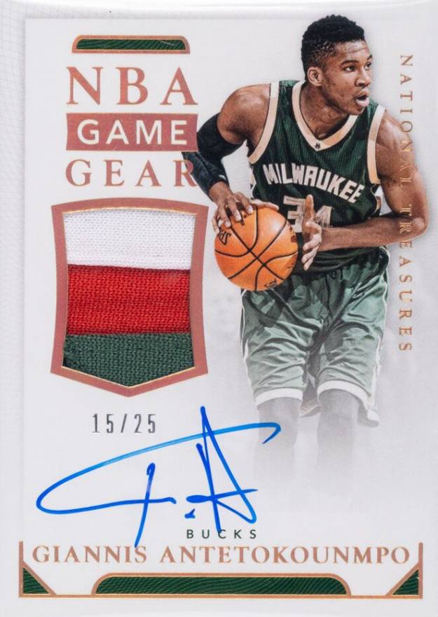 2015 Panini National Treasures NBA Game Gear Autographs Giannis Antetokounmpo #GGGAT Basketball Card