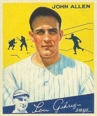 1934 Goudey World Wide Gum  John Allen #96 Baseball Card