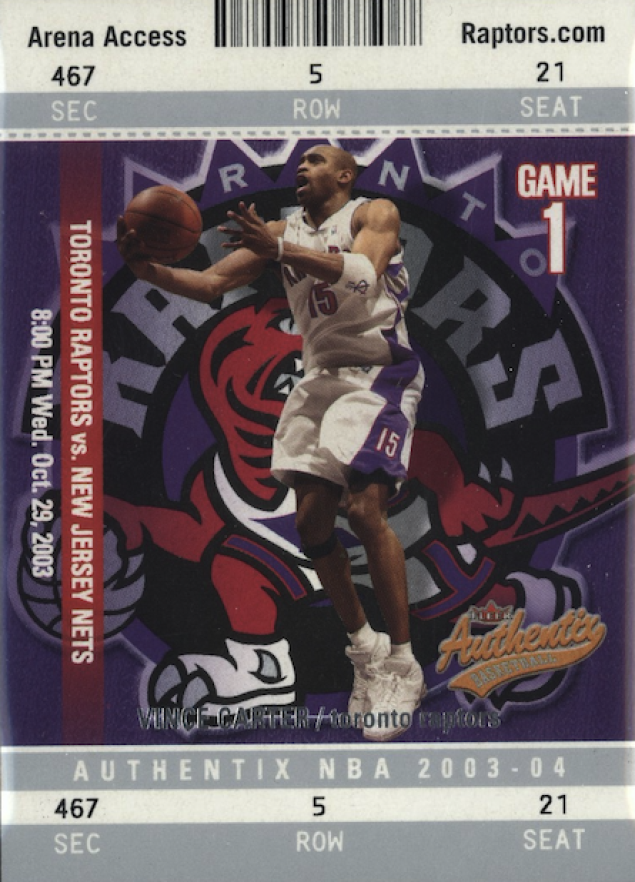 2003 Fleer Authentix Vince Carter #1 Basketball Card