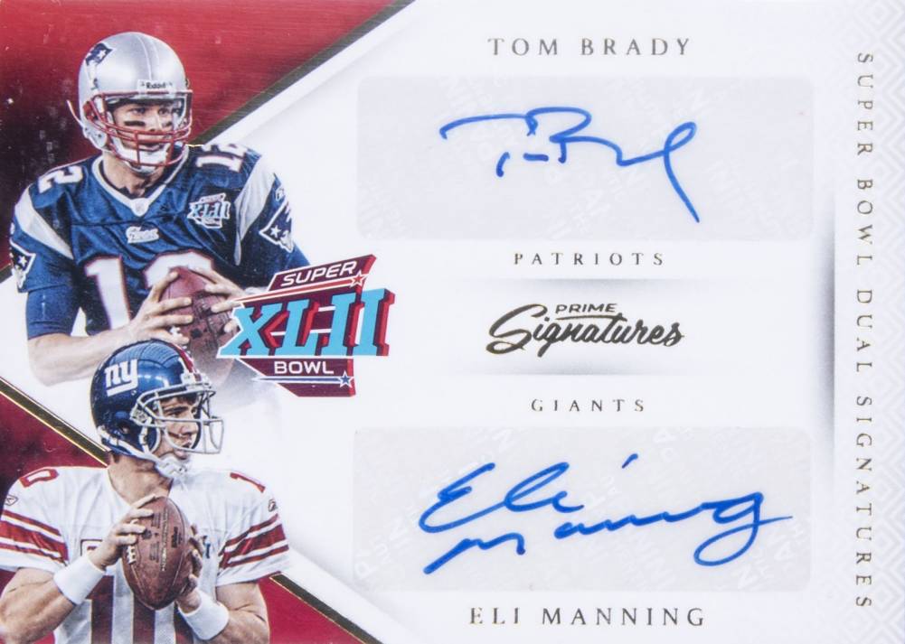 2016 Panini Prime Signatures Super Bowl Dual Signatures Eli Manning/Tom Brady #TE Football Card