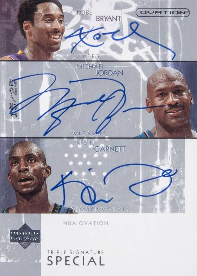 2002 Upper Deck Ovation Signatures Garnett/Jordan/Bryant #OS1 Basketball Card
