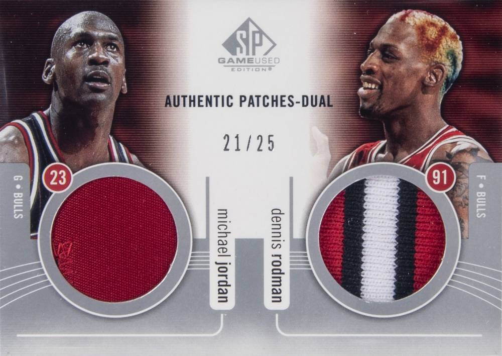 2004 SP Game Used Authentic Patches Dual Michael Jordan/Dennis Rodman #JR Basketball Card